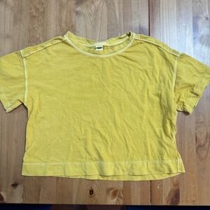 Old Navy 100% Cotton Mustard Yellow Crop Short Sleeve Loose Layering Shirt M(8)